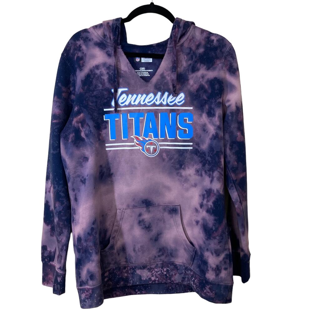 Titans Bleach Tie Dye Hoodie Womens L Purple NFL Sweatshirt Grunge Pullover